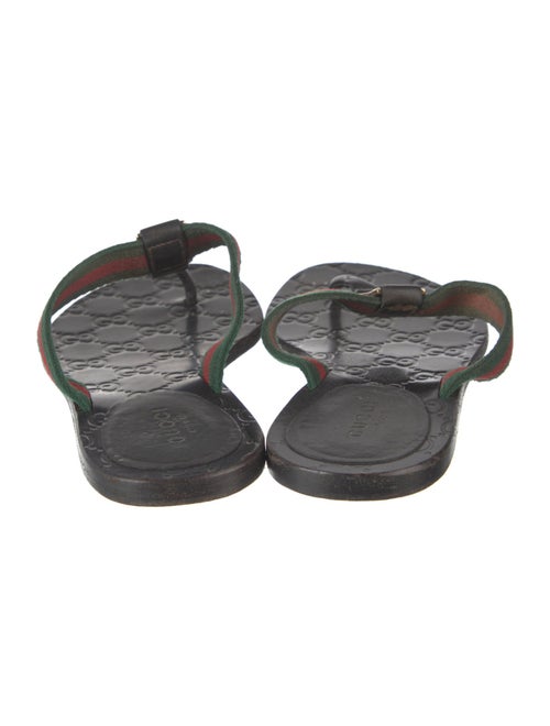 Gucci Web Accent Leather Trim Embellishment Flip Flops