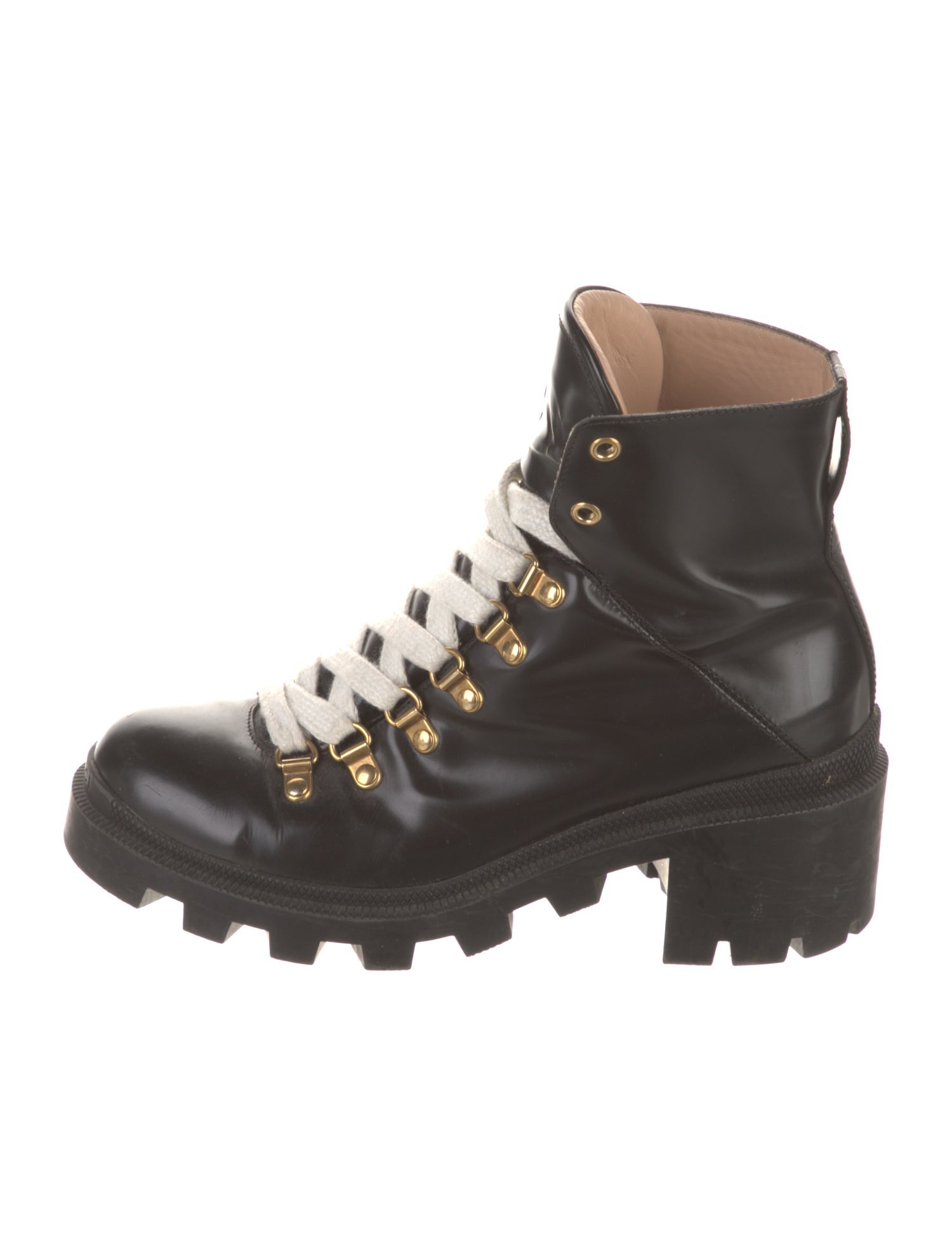 Gucci Sylvie Web Accent Leather Combat Boots