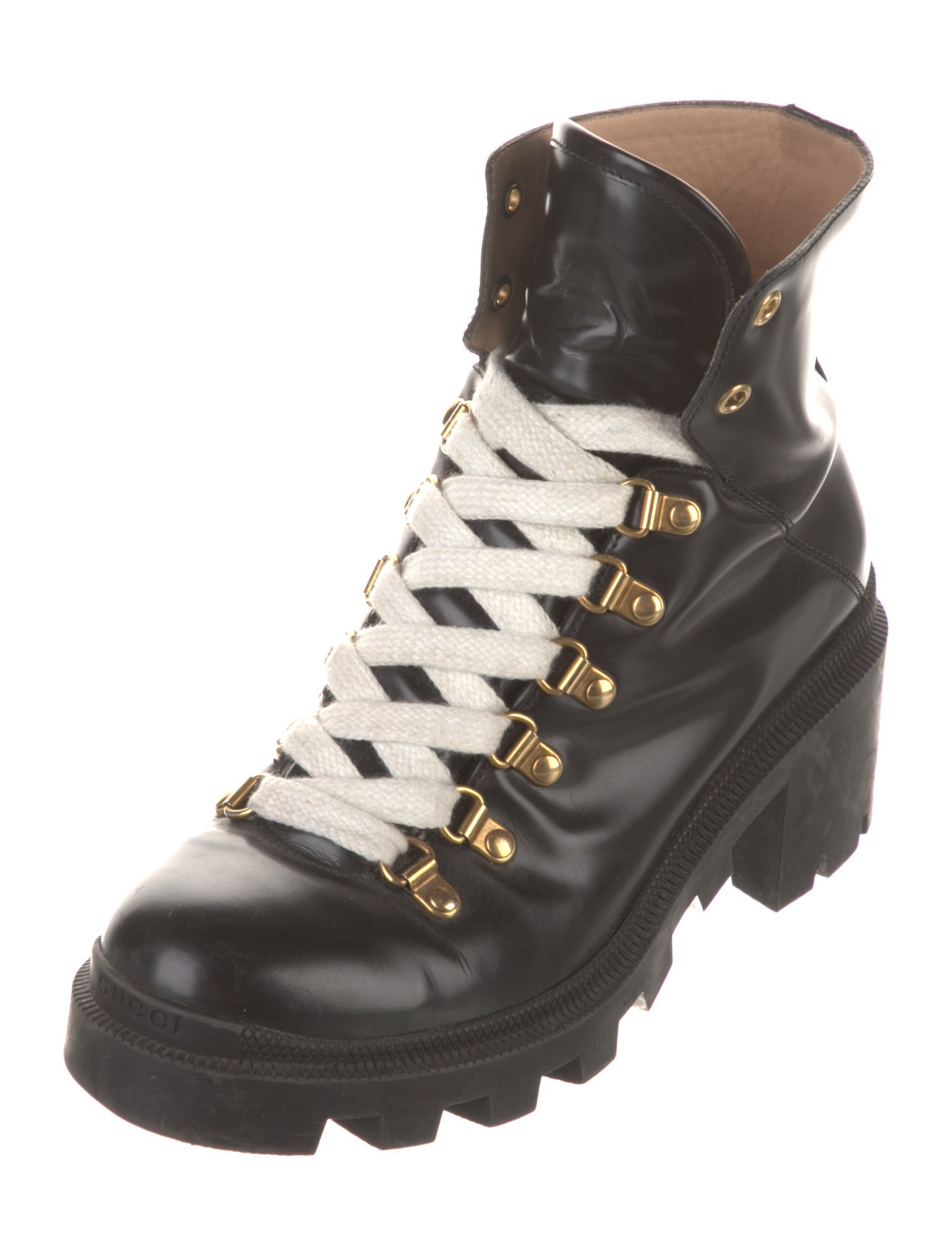 Gucci Sylvie Web Accent Leather Combat Boots