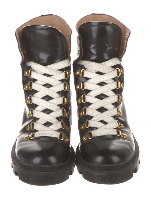 Gucci Sylvie Web Accent Leather Combat Boots
