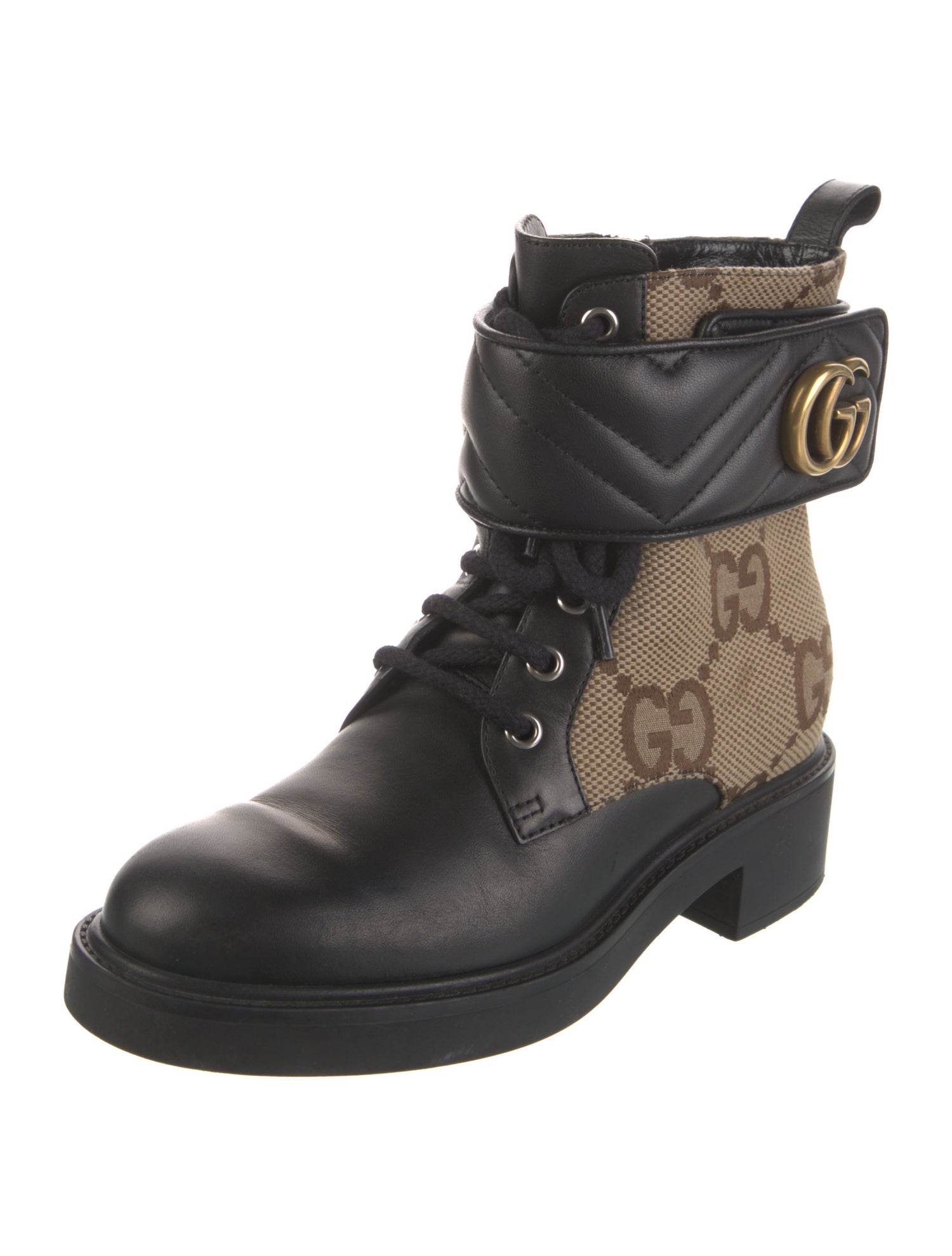 Gucci GG Canvas Leather Combat Boots