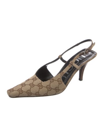Gucci Canvas Printed Slingback Pumps