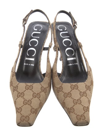 Gucci Canvas Printed Slingback Pumps