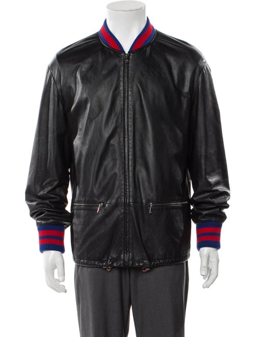 Gucci Sylvie Web Accent Leather Bomber Jacket