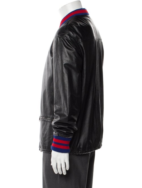 Gucci Sylvie Web Accent Leather Bomber Jacket