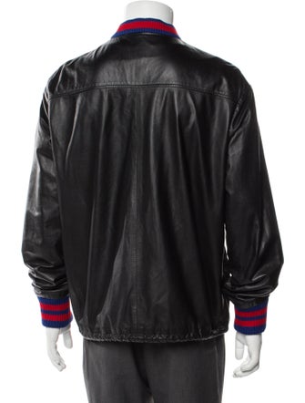Gucci Sylvie Web Accent Leather Bomber Jacket