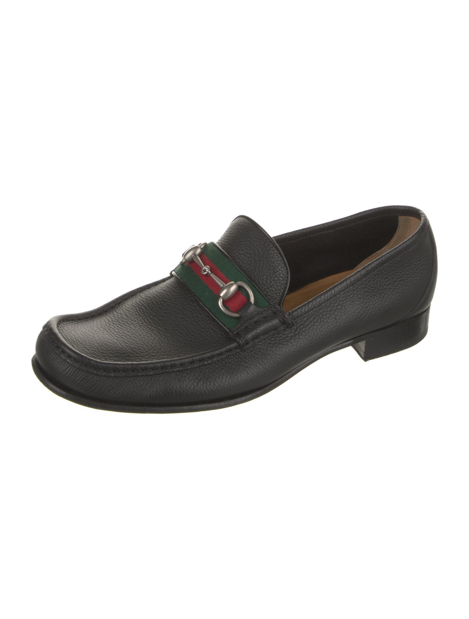Gucci Web Accent Leather Loafers