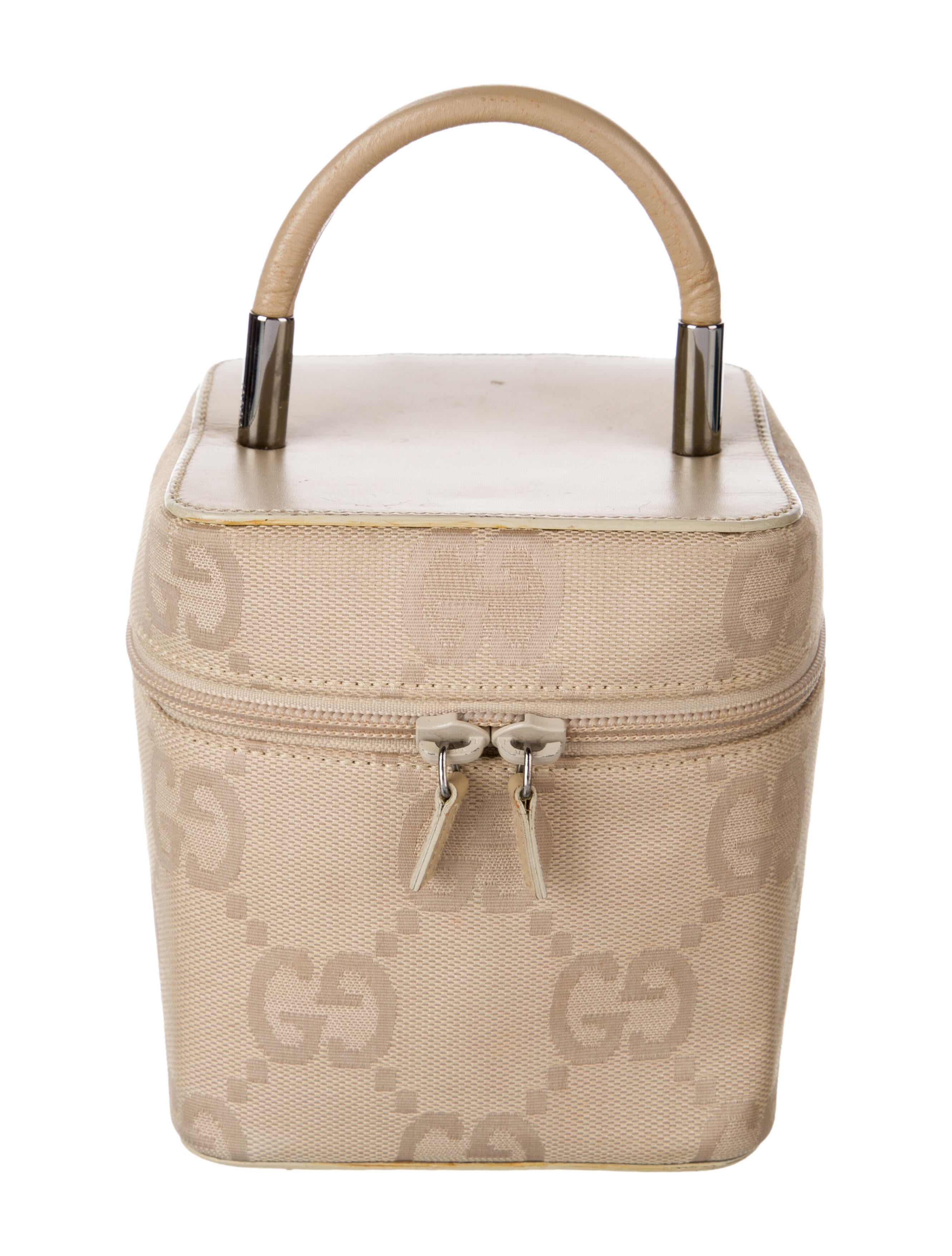 Gucci Vintage Canvas Leather Trim Cosmetic Bag