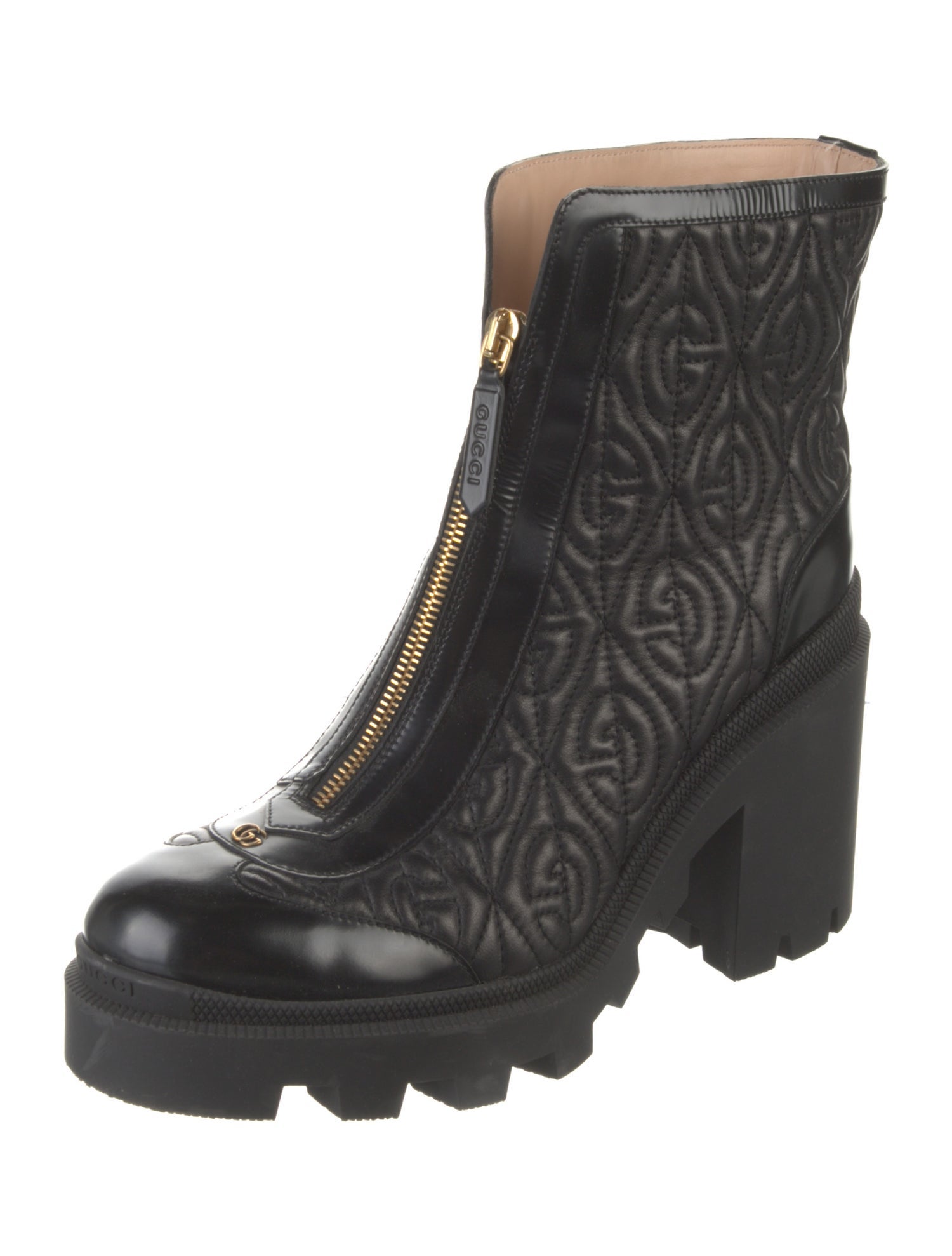 Gucci Monogram Pattern Leather Rain Boots