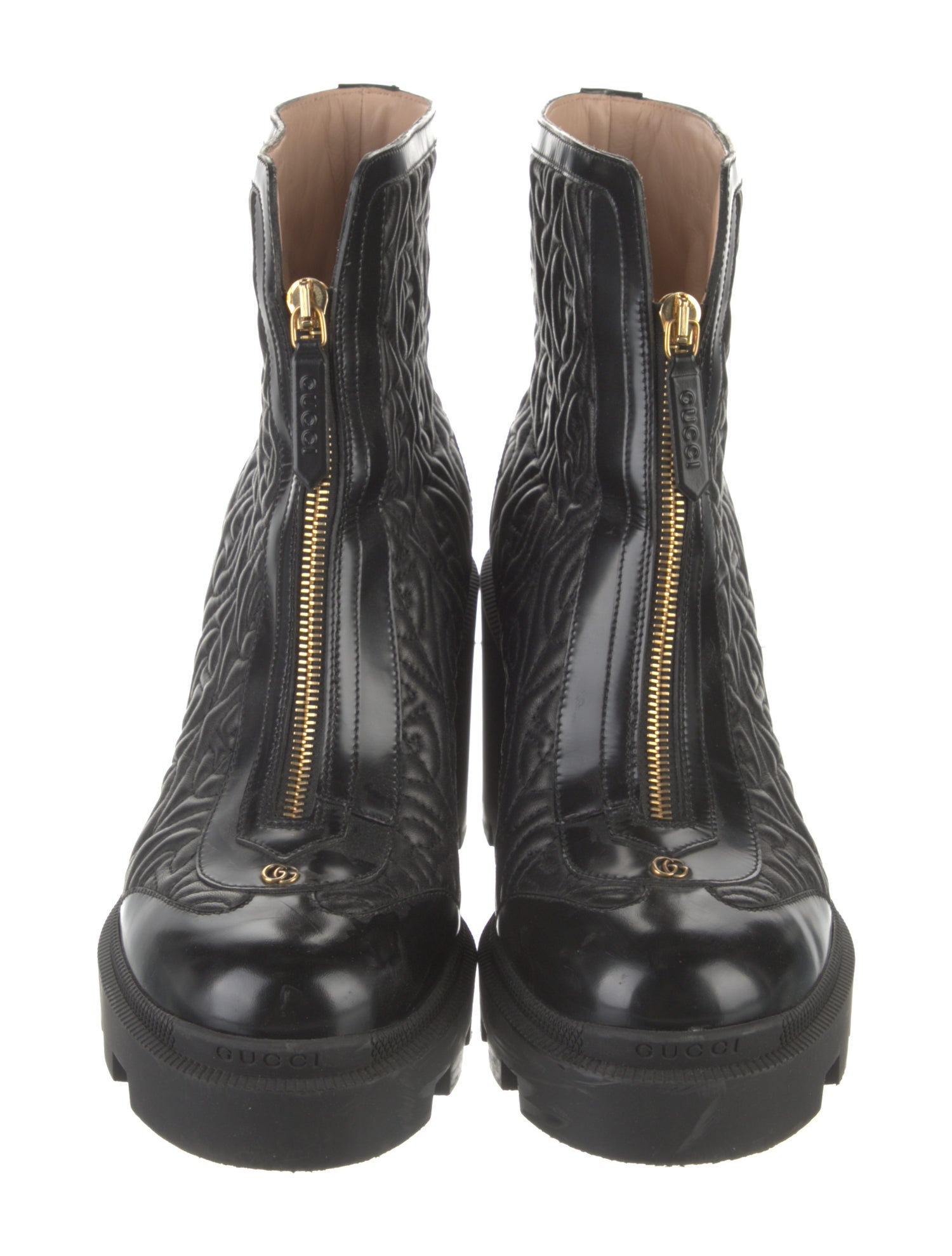 Gucci Monogram Pattern Leather Rain Boots