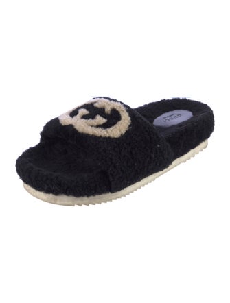 Gucci Interlocking G Logo Shearling Slides