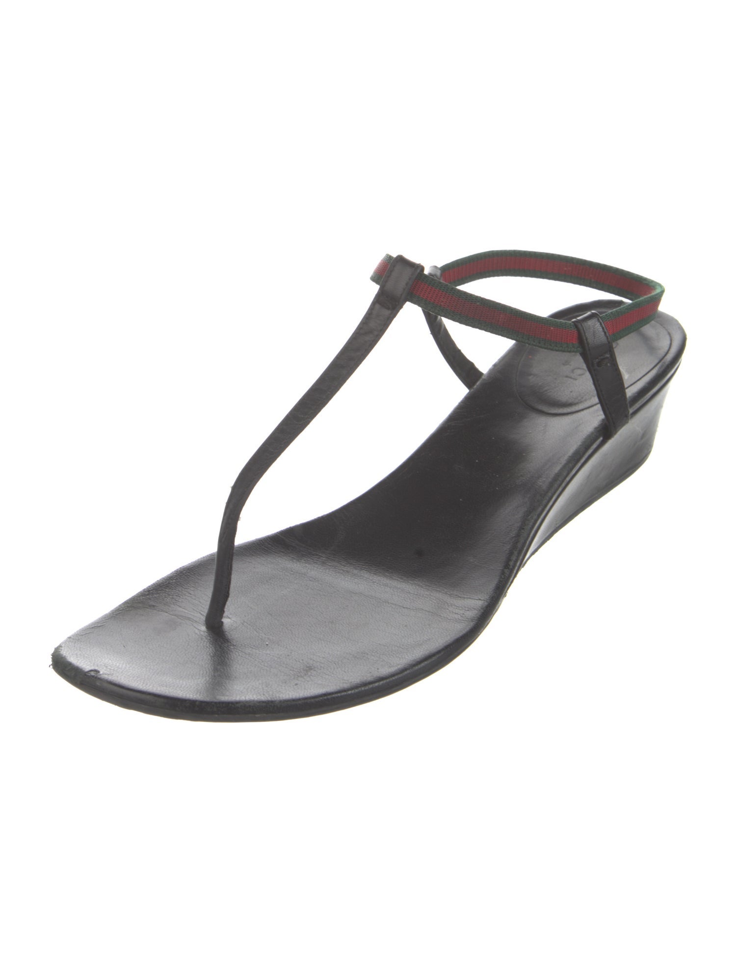 Gucci Web Accent Leather T-Strap Sandals