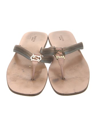 Gucci Double G Logo Leather Flip Flops