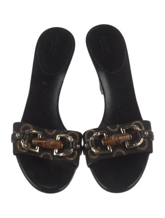 Gucci Horsebit Accent Canvas Slides