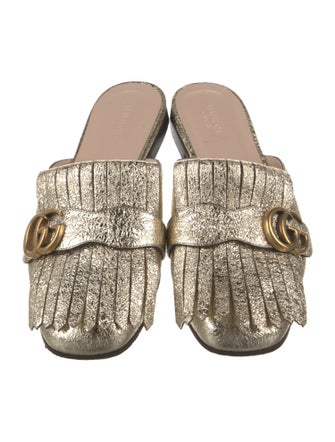 Gucci Leather Fringe Trim Accent Mules