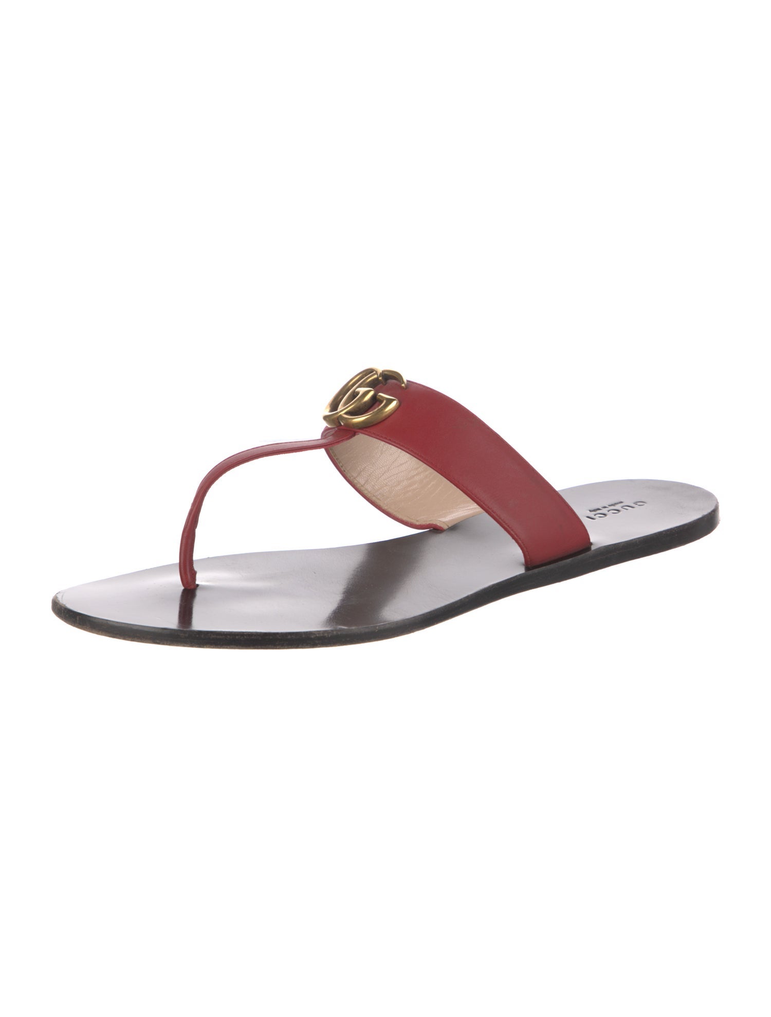 Gucci Double G Logo Leather Flip Flops