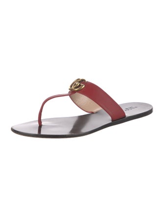 Gucci Double G Logo Leather Flip Flops