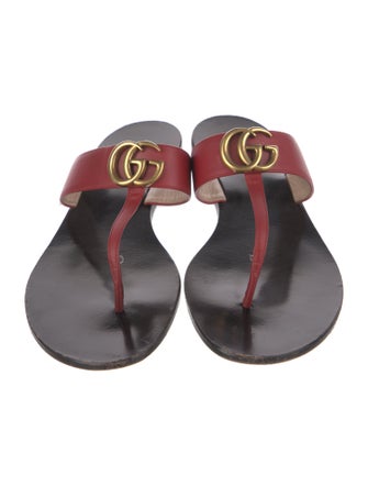 Gucci Double G Logo Leather Flip Flops