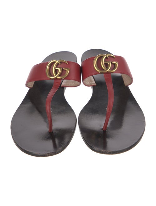 Gucci Double G Logo Leather Flip Flops