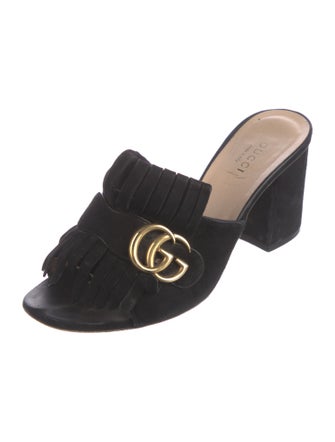 Gucci Double G Logo Suede Mules