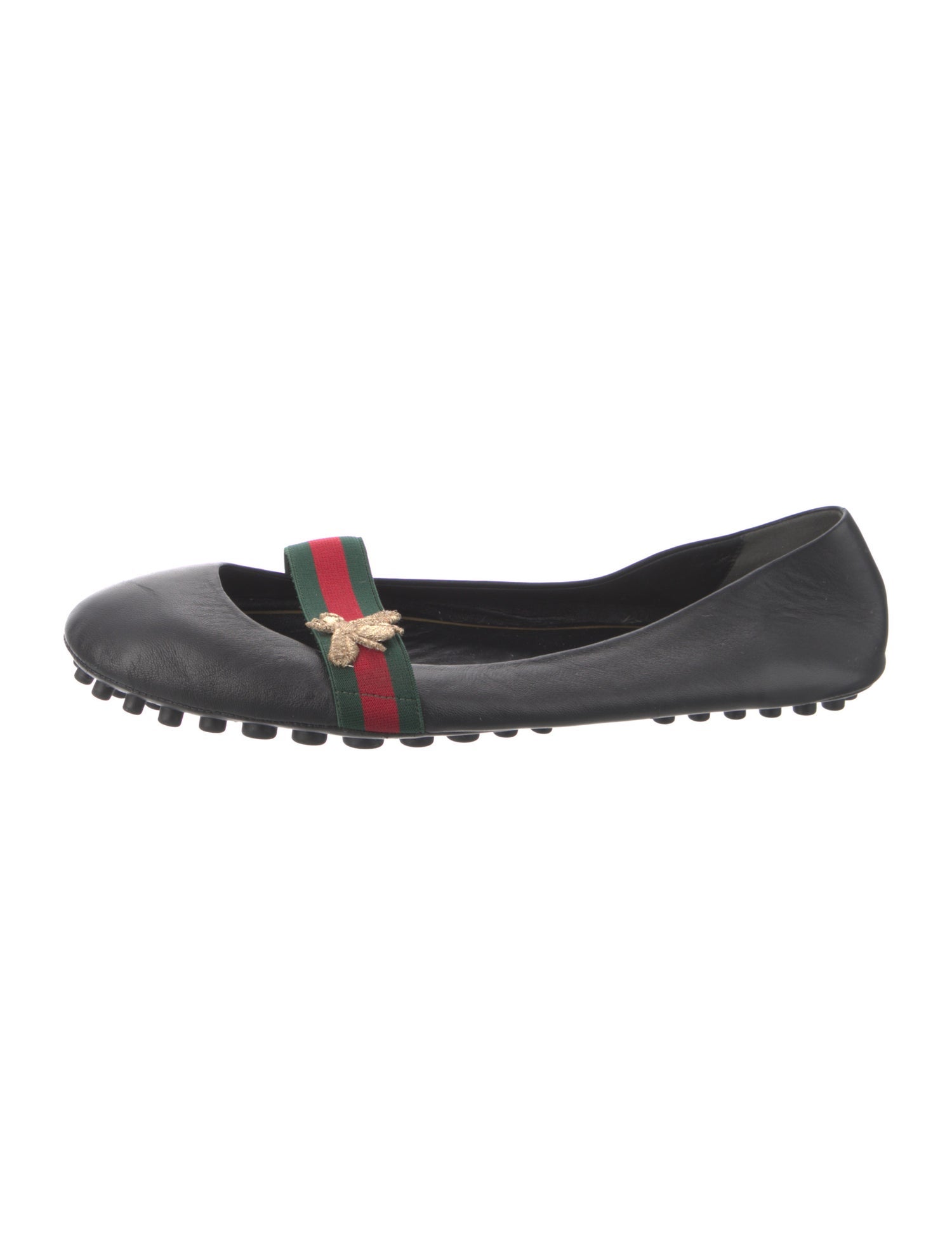 Gucci Web Accent Leather Ballet Flats