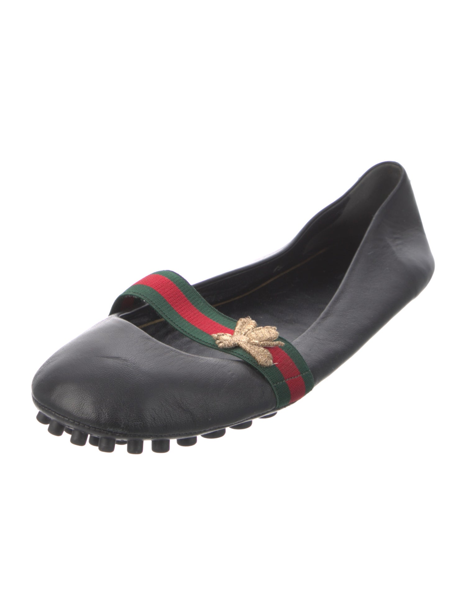 Gucci Web Accent Leather Ballet Flats