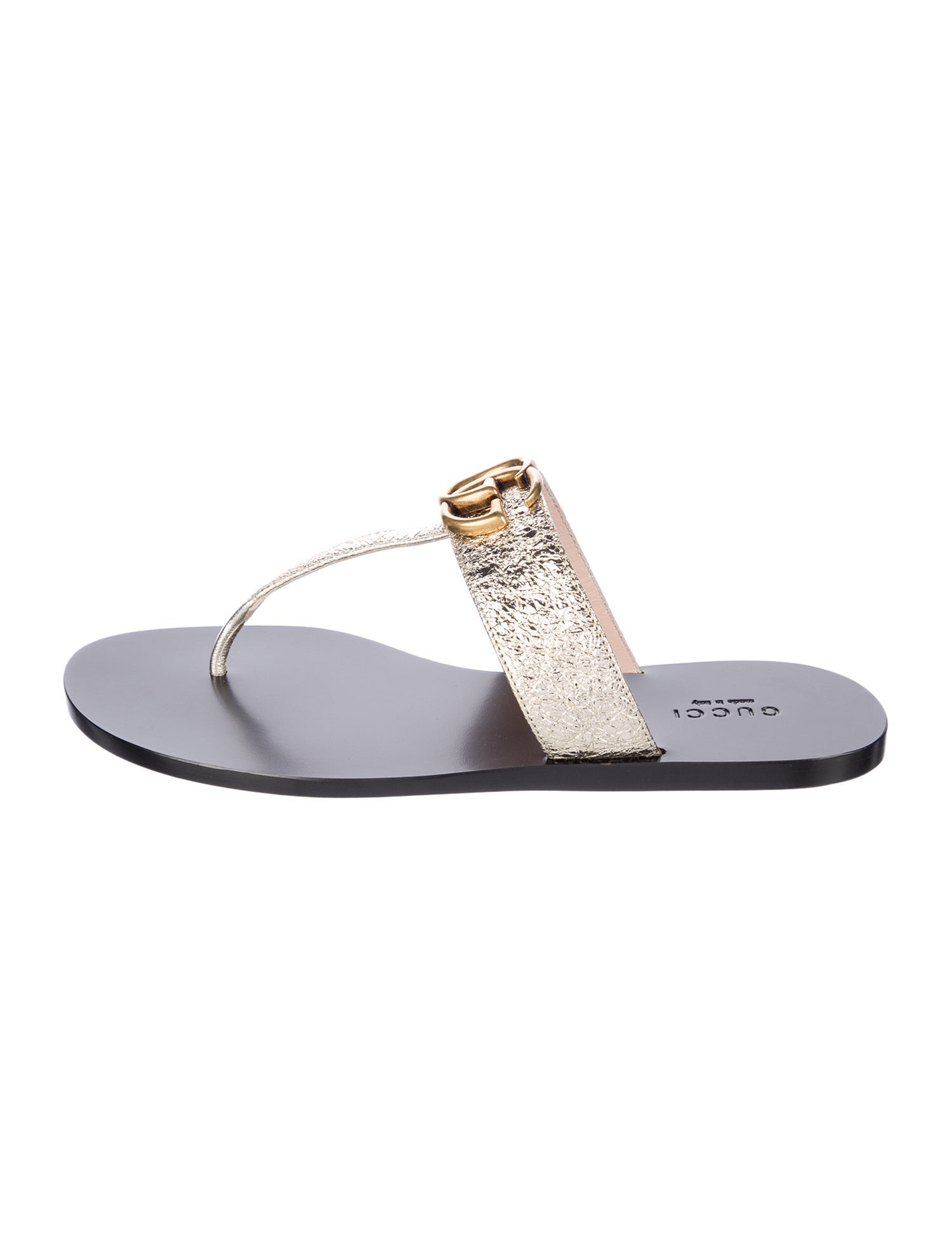 Gucci Double G Logo Leather T-Strap Sandals