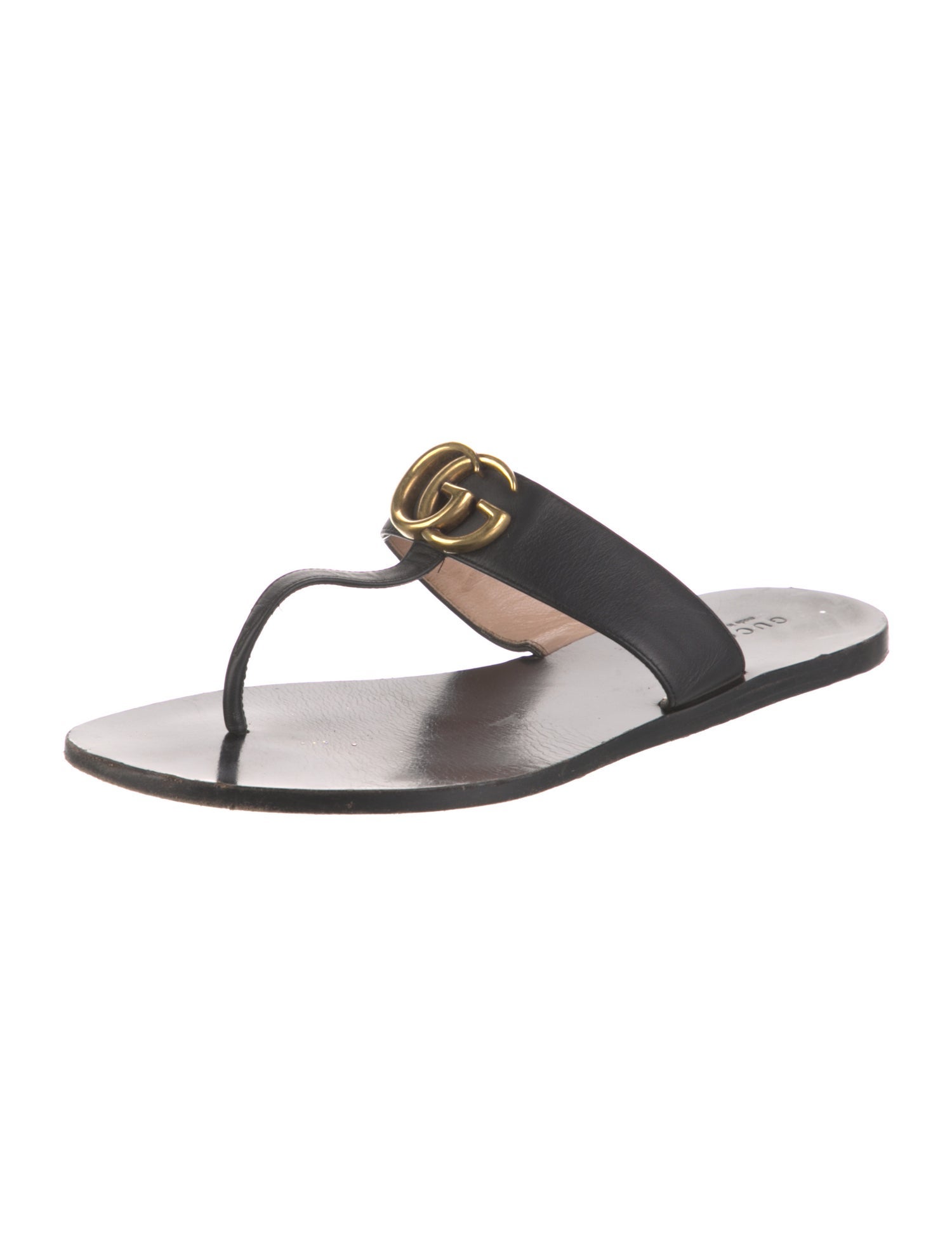 Gucci Double G Logo Leather Flip Flops