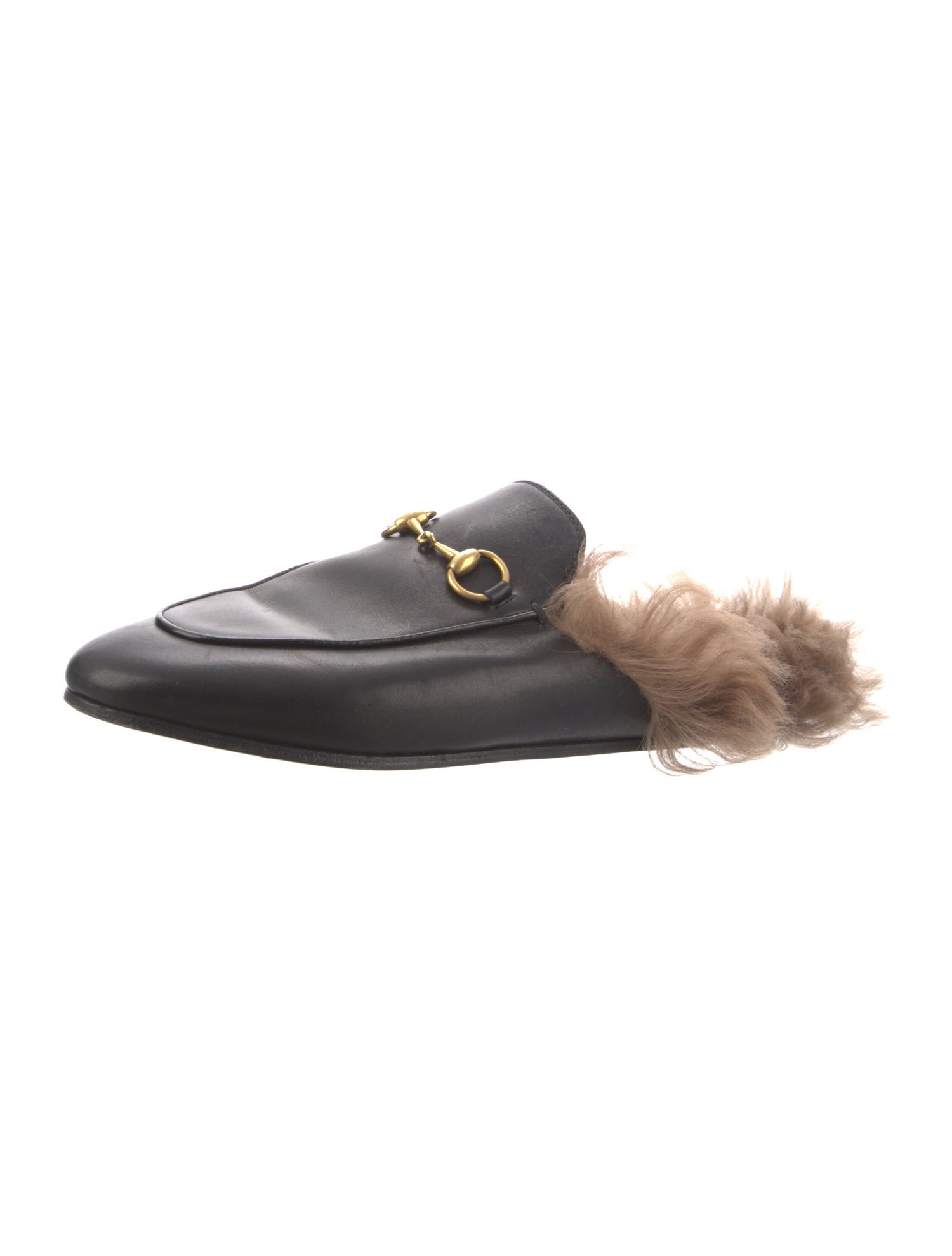 Gucci Leather Fur Trim Mules