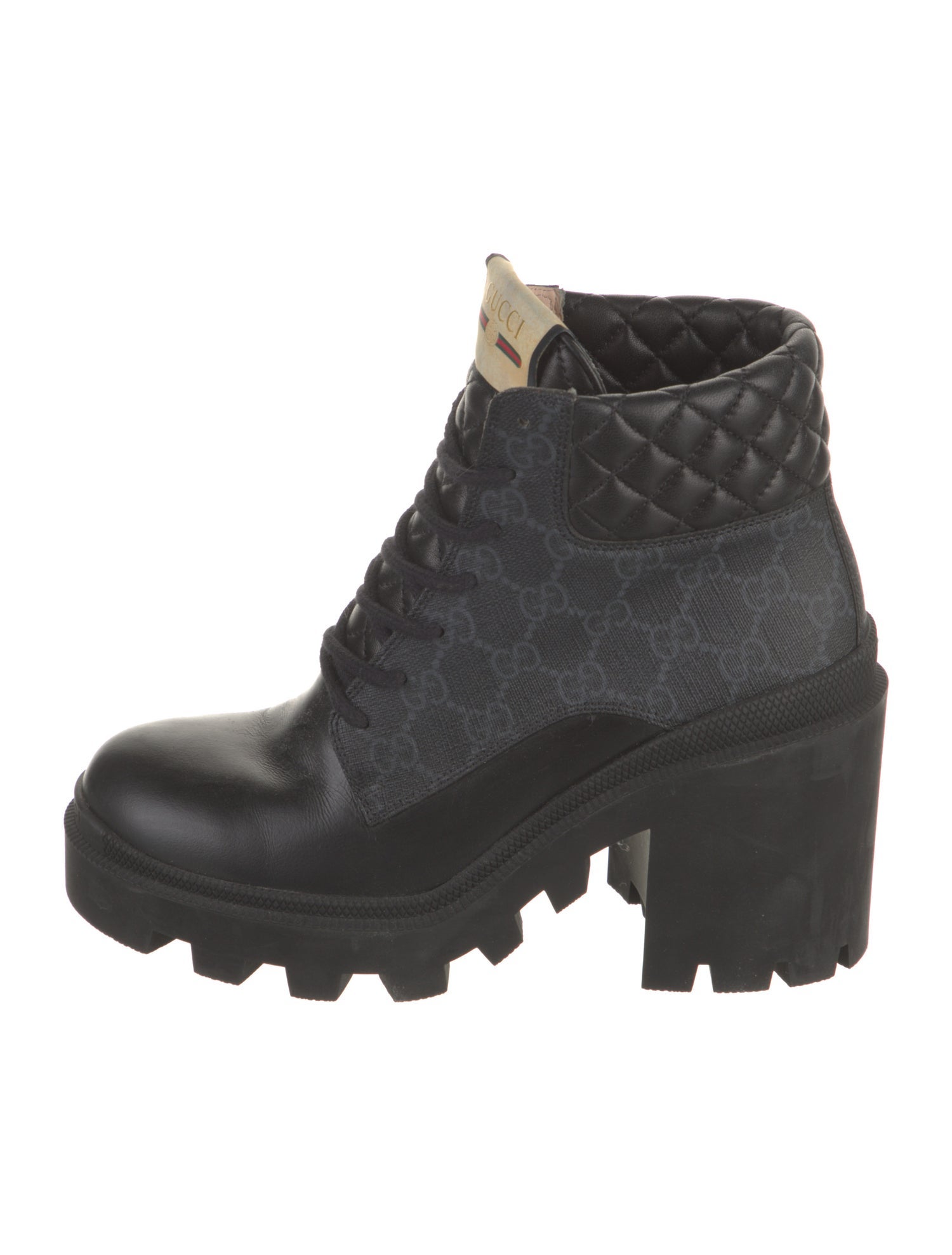 Gucci GG Supreme Leather Trim Embellishment Combat Boots