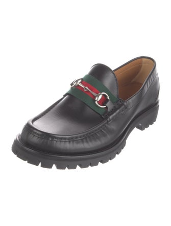 Gucci Web Accent Leather Loafers