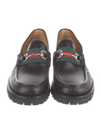 Gucci Web Accent Leather Loafers