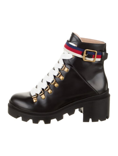Gucci Leather Colorblock Pattern Combat Boots