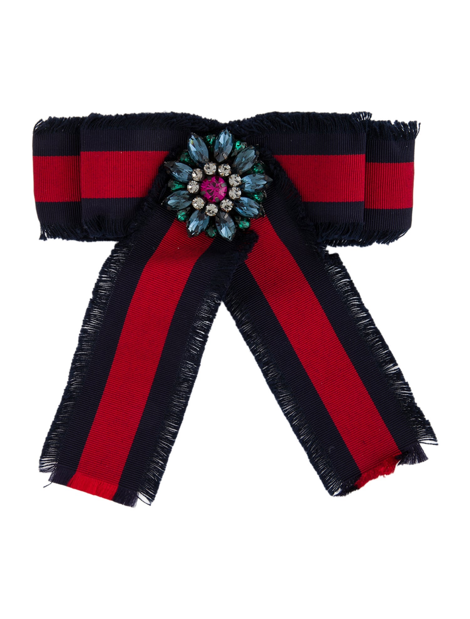 Gucci Crystal & Grosgrain Bow Brooch