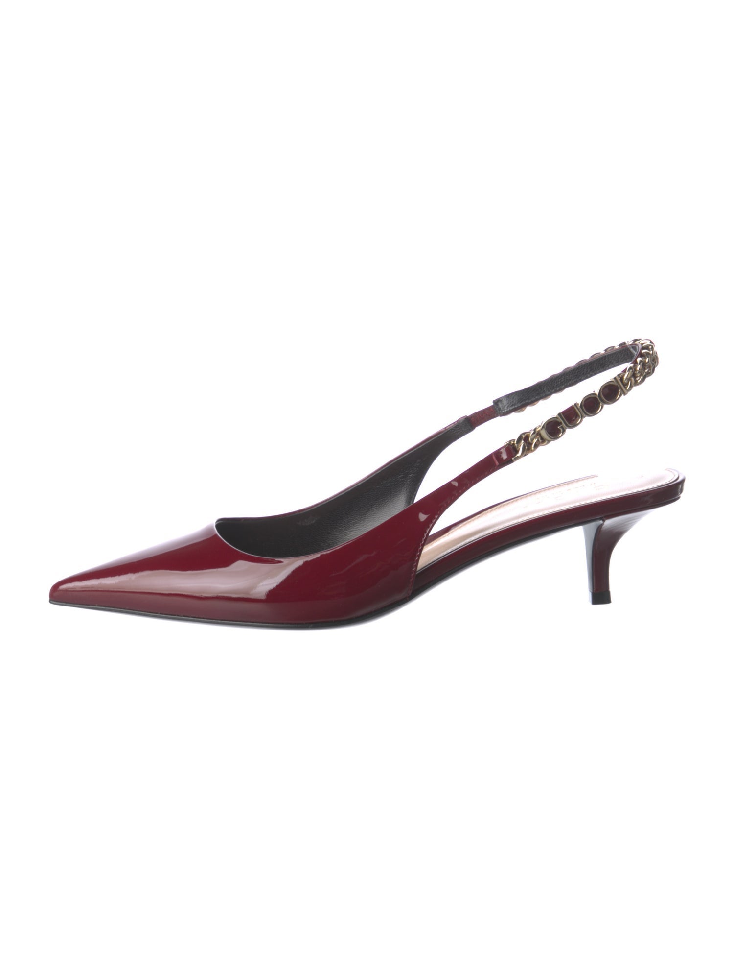 Gucci Patent Leather Chain-Link Accents Slingback Pumps