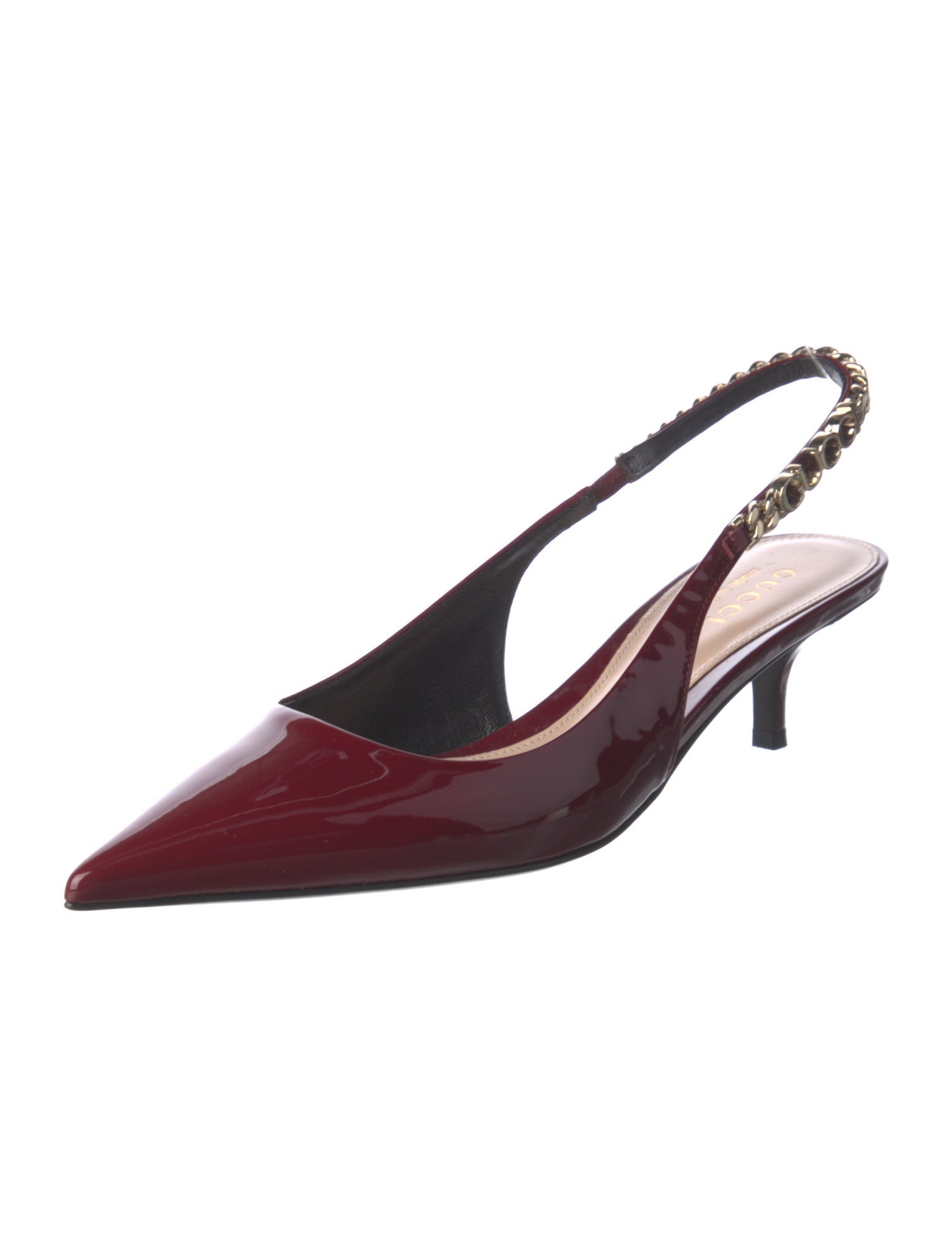 Gucci Patent Leather Chain-Link Accents Slingback Pumps