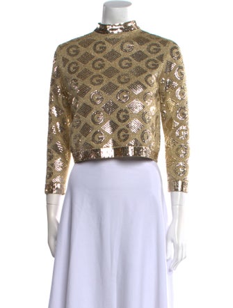 Gucci Lace Pattern Mock Neck Crop Top