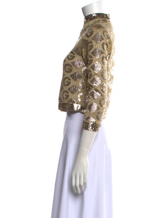 Gucci Lace Pattern Mock Neck Crop Top