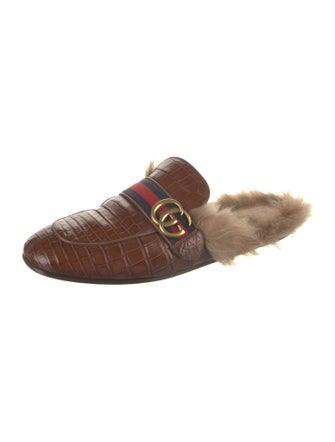 Gucci Double G Logo Alligator Slippers