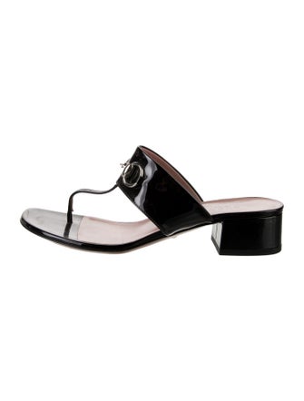 Gucci Horsebit Accent Patent Leather T-Strap Sandals