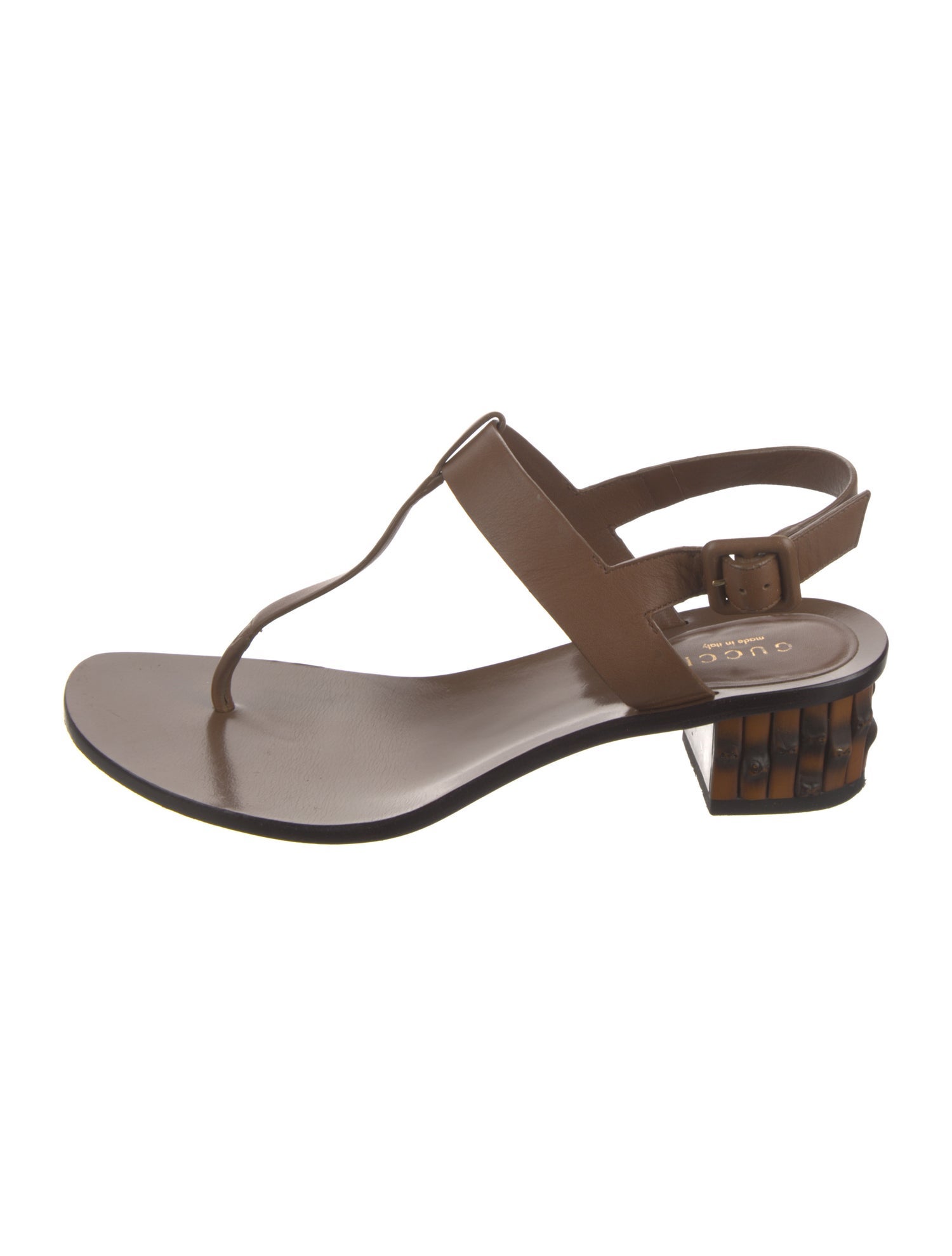 Gucci Bamboo Accent Leather T-Strap Sandals