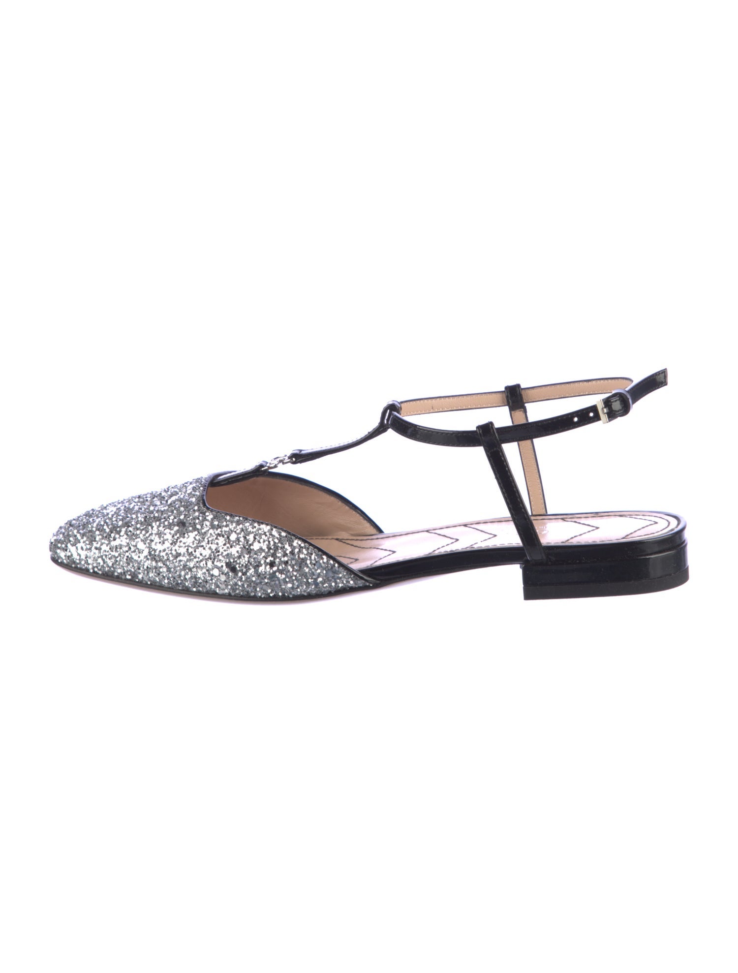 Gucci Glitter Leather Trim Embellishment Flats