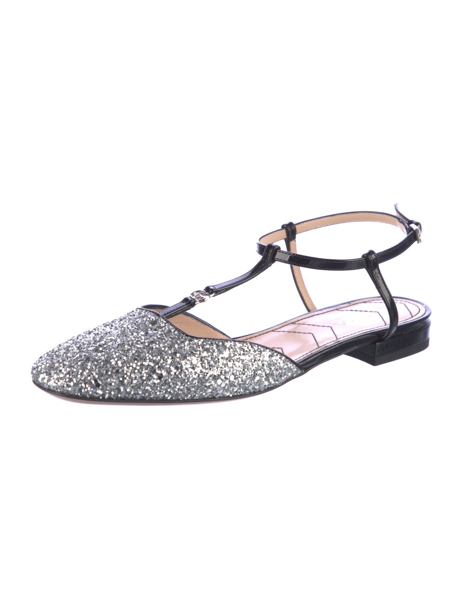 Gucci Glitter Leather Trim Embellishment Flats
