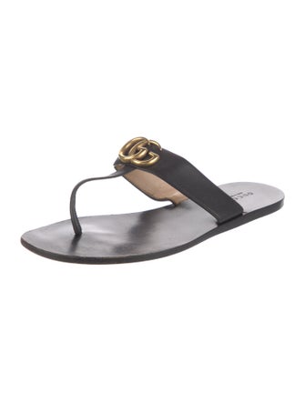 Gucci Double G Logo Leather Slides