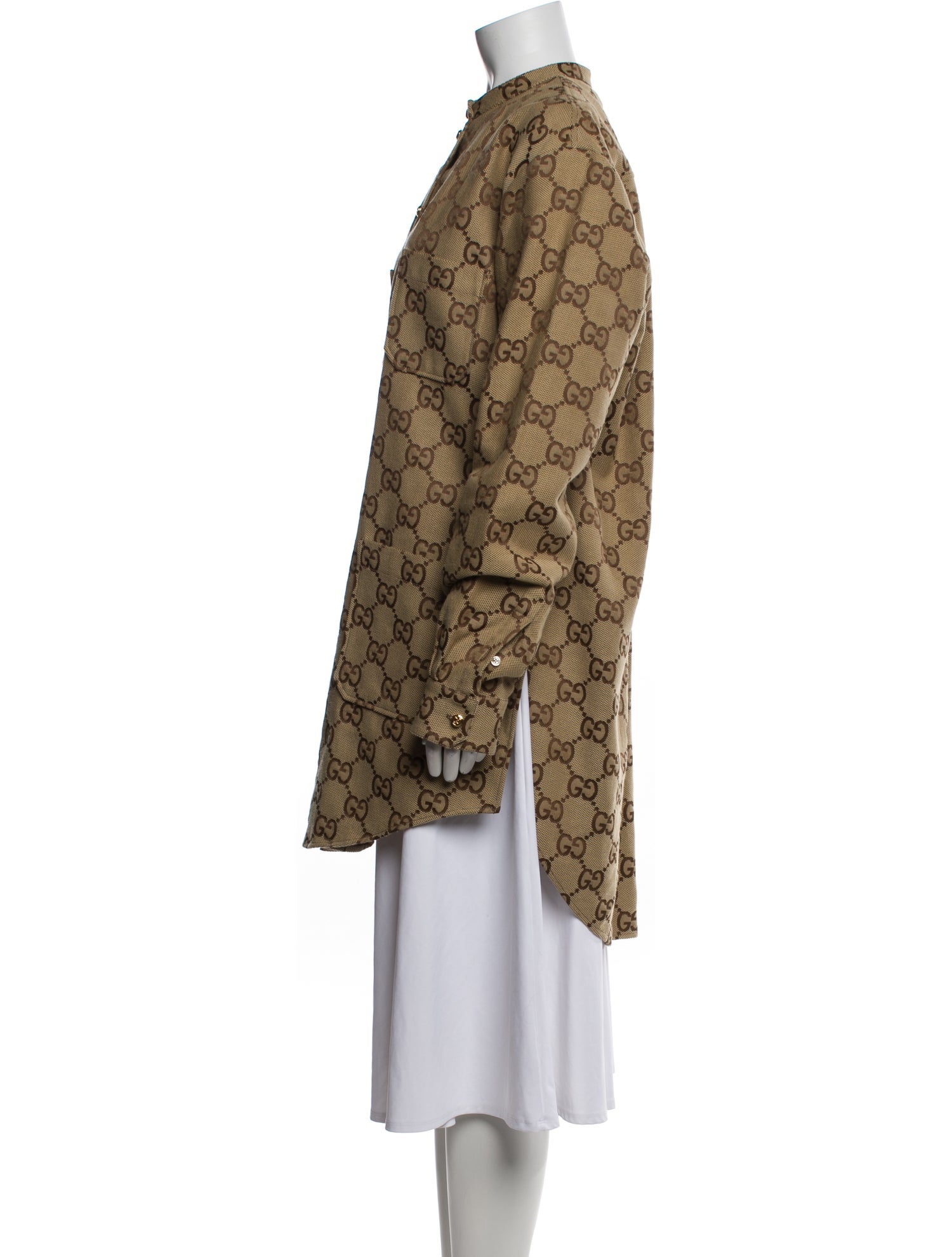 Gucci Printed Crew Neck Button-Up Top