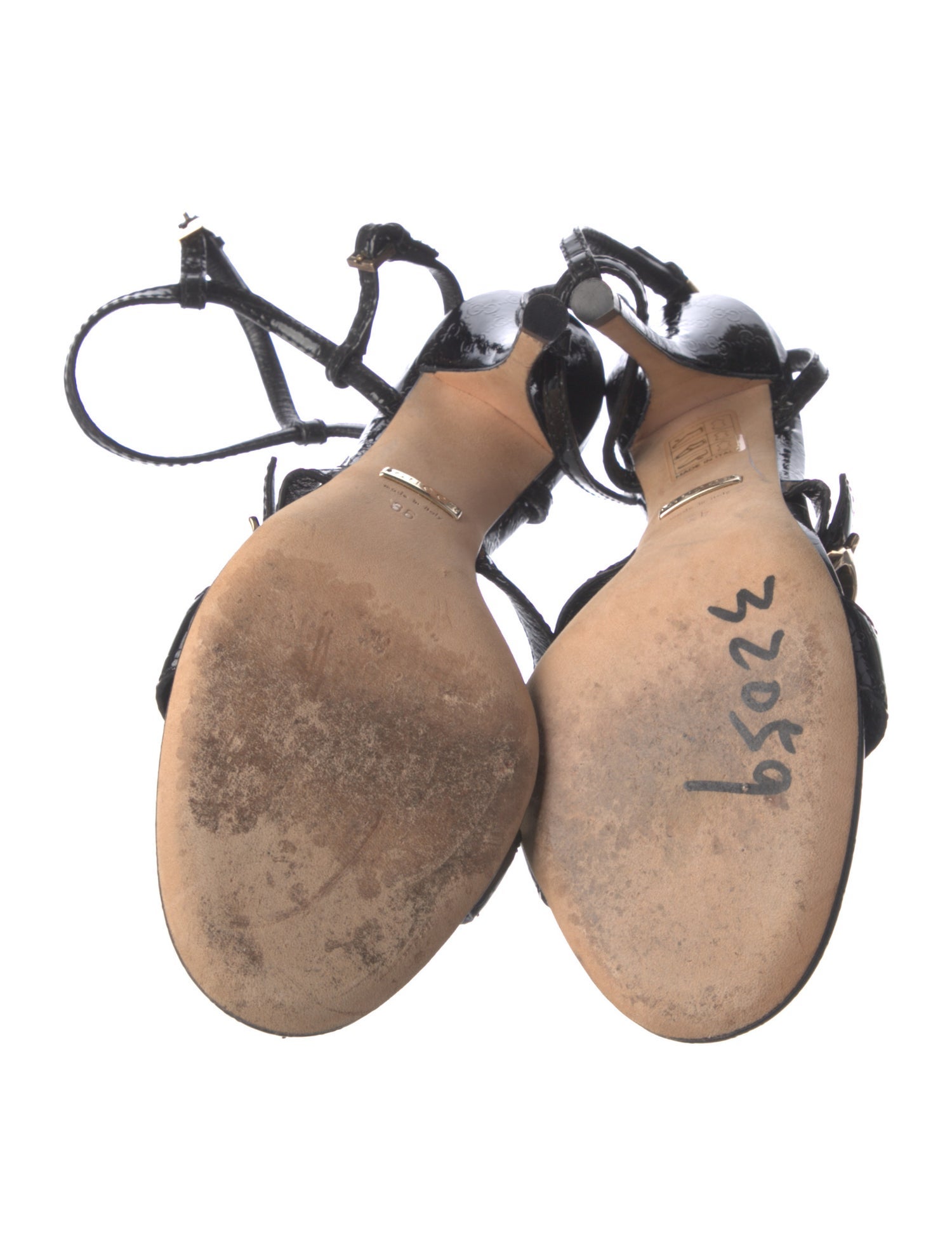 Gucci GG Logo Patent Leather Slingback Sandals