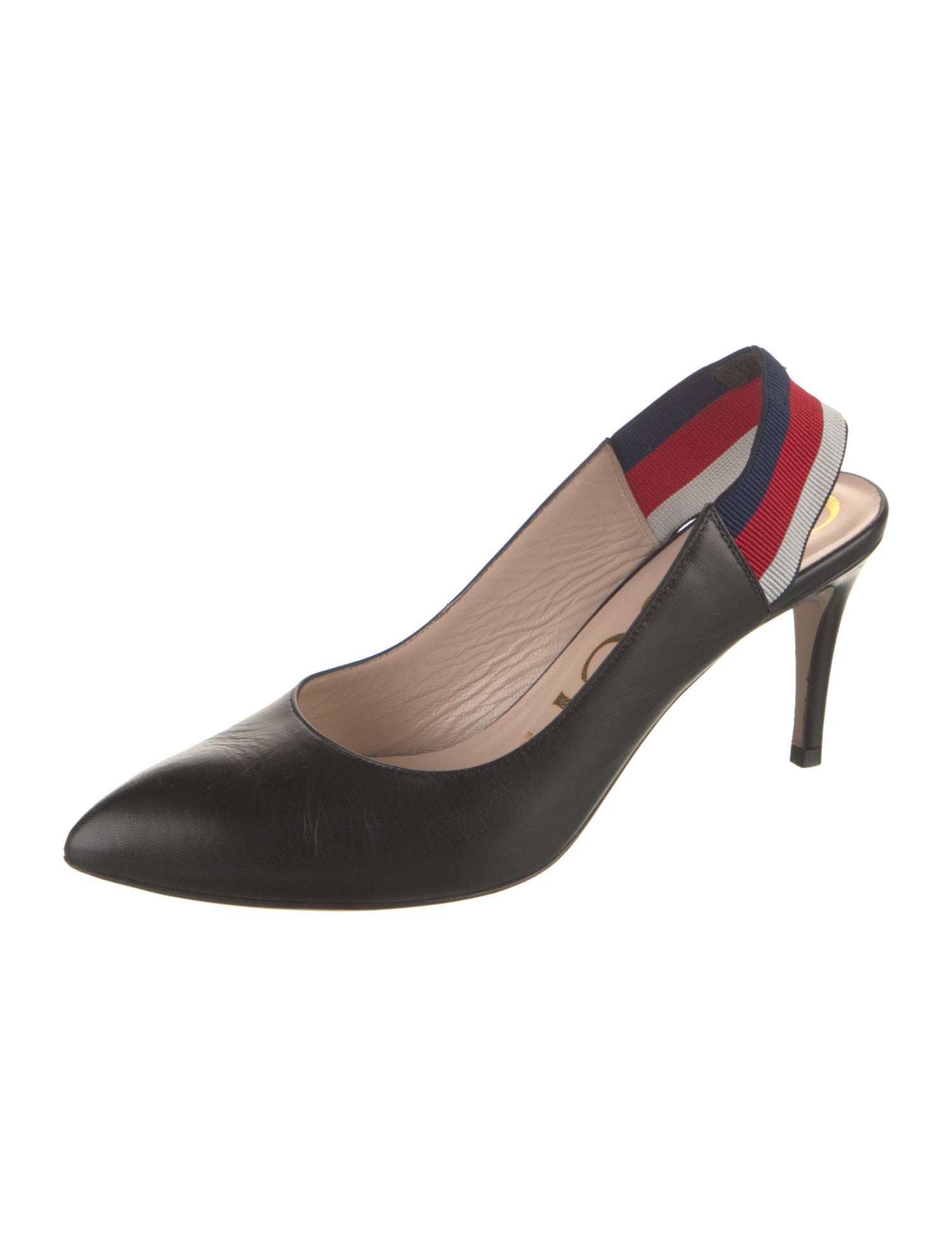 Gucci Sylvie Web Accent Leather Slingback Pumps