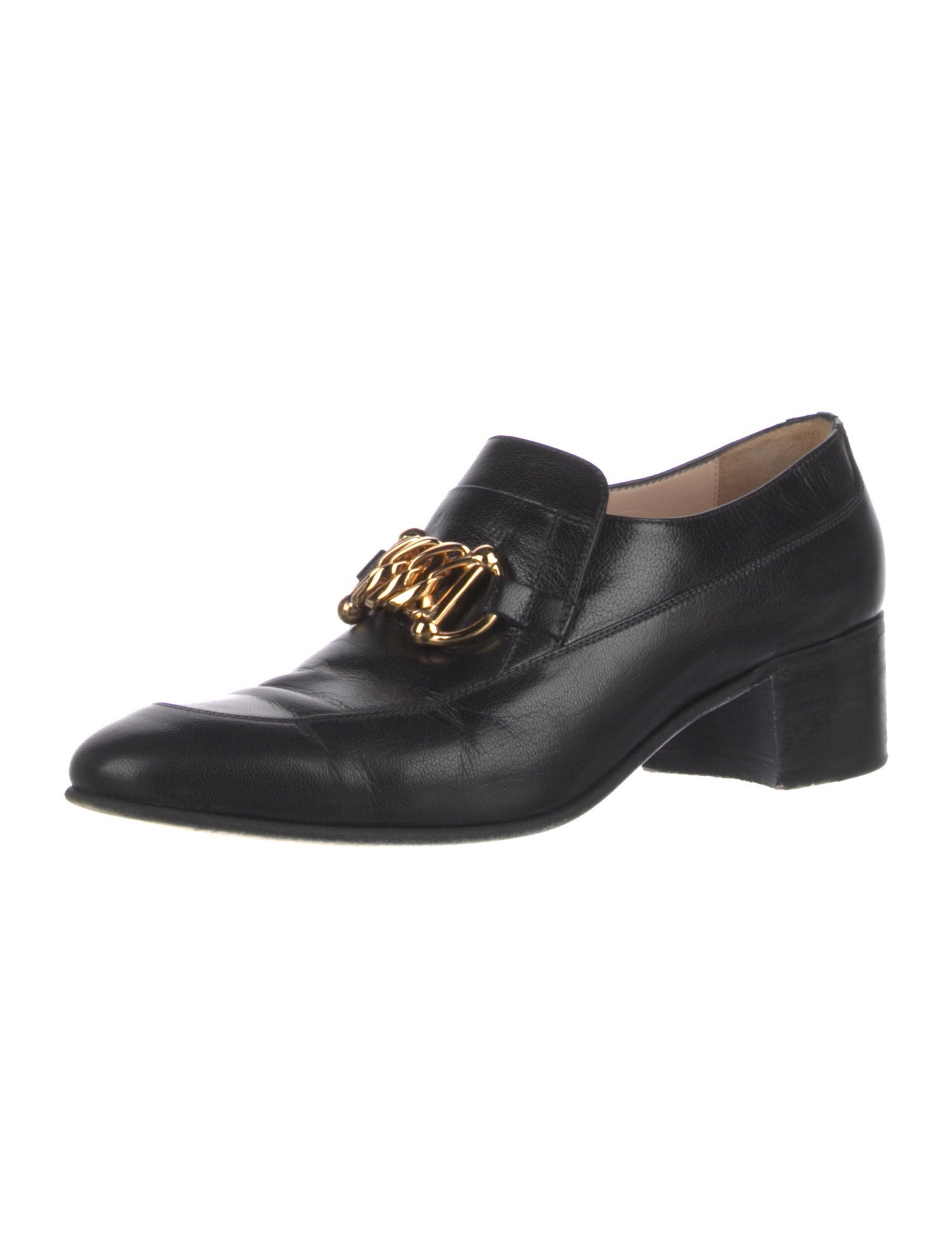 Gucci Leather Chain-Link Accents Dress Loafers