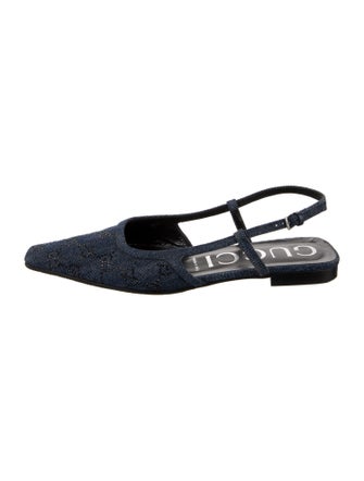 Gucci GG Crystal Denim Slingback Flats
