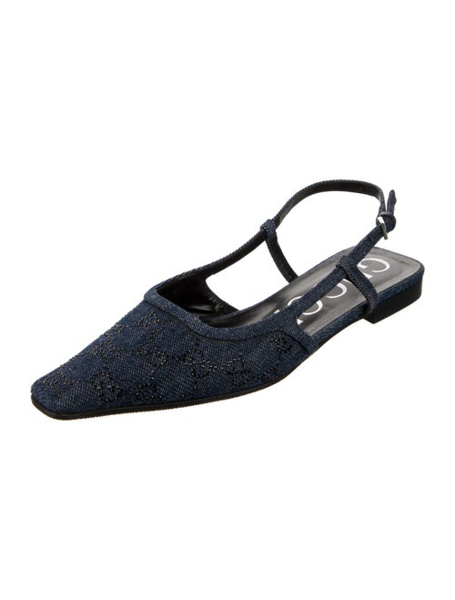 Gucci GG Crystal Denim Slingback Flats